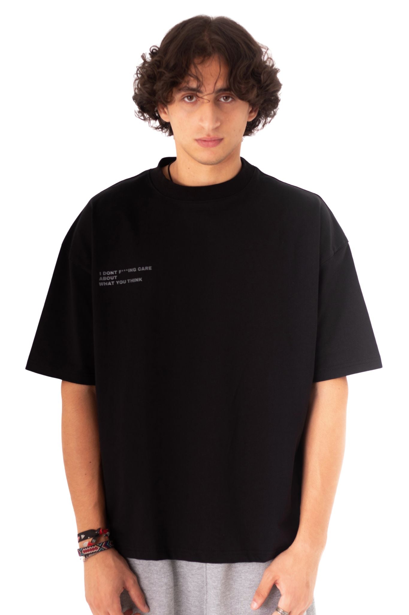 I DONT F CARE BLACK RUBBER BOXY TEE