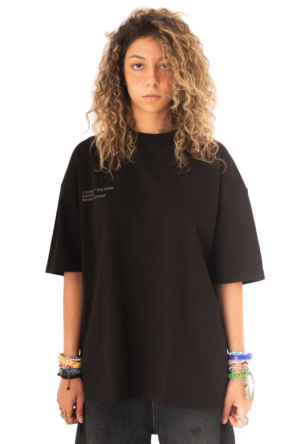I DONT F CARE BLACK RUBBER BOXY TEE front